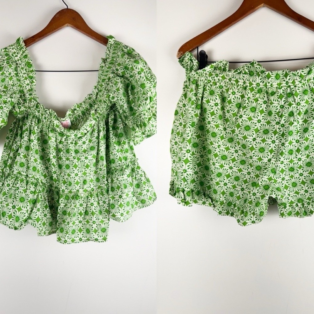 Elizabeth Wilson Polly Ruffle Set Sz L Resortwear Coastal Preppy